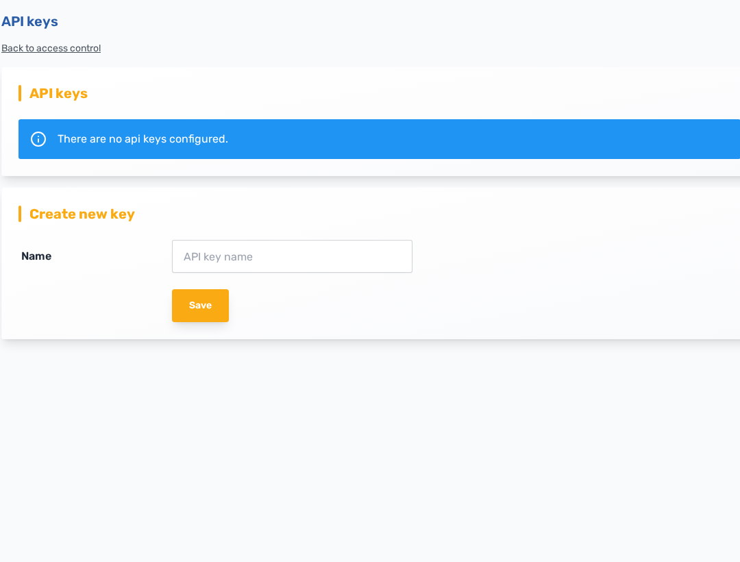 API Keys screen with the key list and create key form