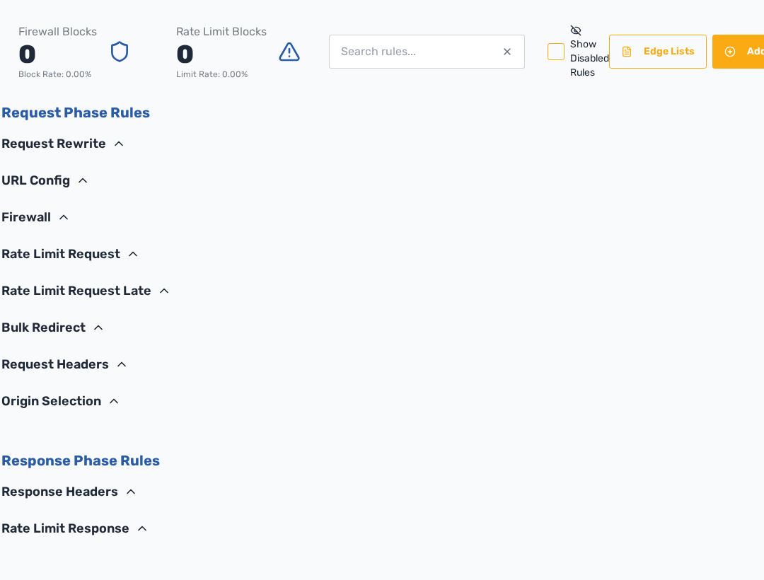 Rules overview screen with request and response rule phases